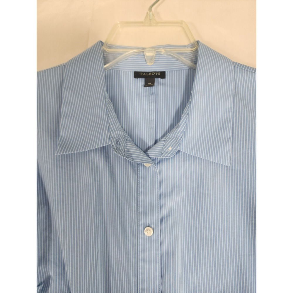 Talbots Womens 10 Blue Stripe Peplum Shirt Tailored Career Office Preppy Coastal - Picture 7 of 8